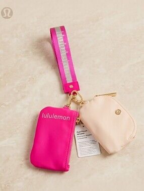 lululemon pink and cream dual pouch wristlet with detachable strap